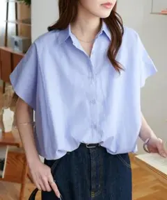 【美品】 DISCOAT　裾バルーンフレンチブラウス　ブルー