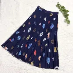 極美品 TARO HORIUCHI プリーツスカート 花瓶柄 ネイビー　サイズ2