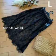 GLOBAL WORK　総レースゴムスカート　ペチコート　黒　L