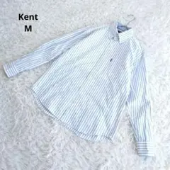 Kent ストライプシャツ ビジネス カジュアル 綿100% 青白 M