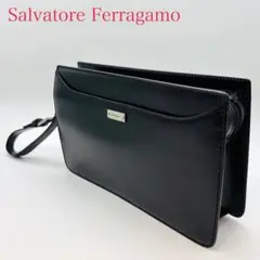 【希少】サルヴァトーレフェラガモ セカンドバッグ レザー ロゴプレート ブラック
