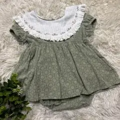 birthday 大きな襟が可愛い♡ロンパース くすみグリーン　70cm