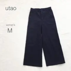 utao ウタオ ワイドパンツ ストレート チノパン 綿混 ウエストゴム 紺 M