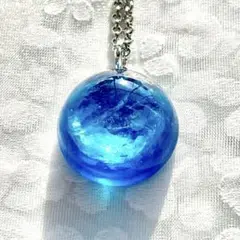 青い海と水晶　レジンネックレス　No.386