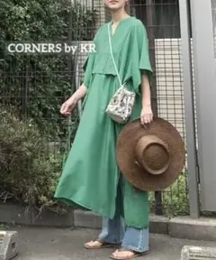 美品 CORNERS by KR カフタンシャツ ワンピース グリーン ゆったり