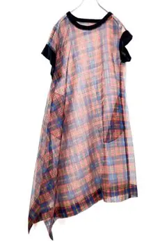 LIMI feu 19SS シアー 異素材切替 チェックワンピース