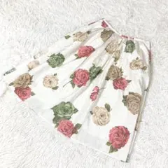 【日本製】ROPE ロペ　花柄スカート　薔薇　ホワイト〜ベージュ
