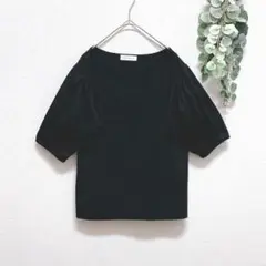 アクアネームAQUANAME☆ボリューム袖カットソー☆Ｆ☆ブラック☆ストレッチ