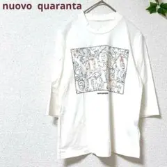 nuovo quaranta 刺繍デザイン　5分袖Tシャツ　ビッグデザイン　綿