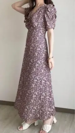 GRL 花柄バックレースアップフレアワンピース 【mc015b】