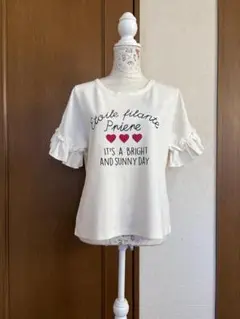 サイズ160 美品 フリル袖 オーバーサイズ 白のプリントTシャツ