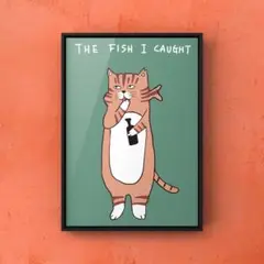 ★A4フレーム付き★オリジナル アートポスター FISH CAT 猫 インテリア