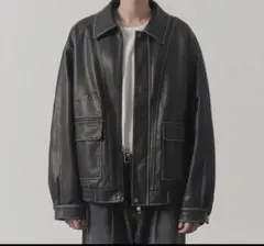 ブラックレザージャケット エルボーパッチ付き