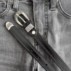 ナローベルト　黒　ウェスタンベルト　ブラック　レザー　ヴィンテージ　y2k