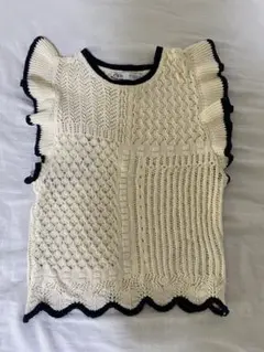ZARA アイボリー ネイビー ニットベスト