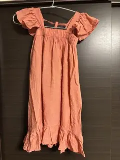 オレンジ フリル ノースリーブワンピース