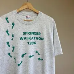 90s USA製 プリントTシャツ 足跡 半袖 L ヘインズ vintage