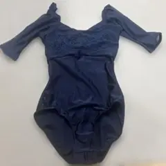 ネイビー刺繍半袖レオタード　Sサイズ
