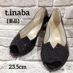 【美品】t.inaba ティーイナバ スタッズ ブラック オープントゥパンプス