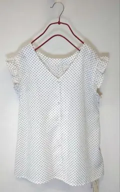 【新品・未使用】ホワイトドット　ノースリーブ　フリル袖ブラウス
