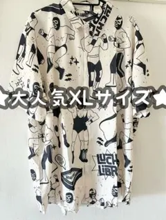 LUCHA LIBRE 覆面レスラー 総柄 アロハシャツ プロレスラー ホワイト