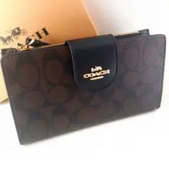 【新品未使用】新作✨COACH コーチ シグネチャー 長財布 ブラウン ブラック