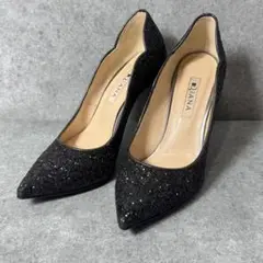 ✨極美品✨ DIANAダイアナ 黒 ブラックラウンドトゥ グリッターハイヒール