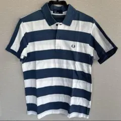 FRED PERRY 青/白 ストライプ ポロシャツ　Sサイズ
