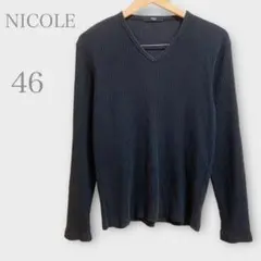 ニコル　Vネックリブカットソー　長袖　ブラック　Mサイズ相当　きれいめ