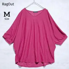 【ラグアウト 】カットソー Tシャツ ドルマン 五分袖 レッド M 体型カバー