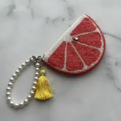 ニナバッグ　フルーツポーチ　ninabags ビーズポーチ　グレープフルーツ