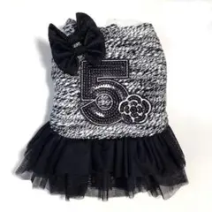 服♡ツイードチュールワンピース♡ブラック×ブラック♡リボン♡秋冬♡XSサイズ
