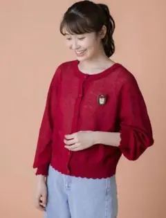 タグ付き　【ゆべしxSamansa Mos2】 ブローチ付2WAYニット　レッド