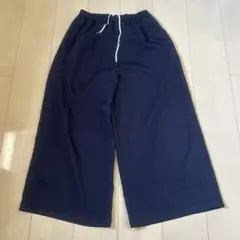 OURHOME ツヤ感ワイドパンツ　ネイビー