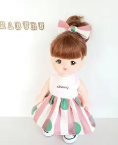 メルちゃん服　ソランちゃん服　レミンちゃん服　ボーダー水玉ピンク