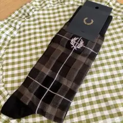 FRED PERRY ソックス　靴下　ブラウン　チェック柄6-8