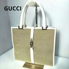 美品 グッチ ハンドバッグ ジャッキー ベージュ レザー×キャンバス