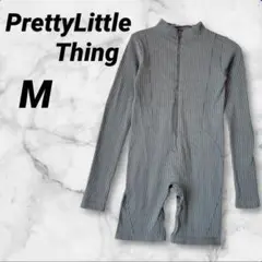 PrettyLittleThing 【M】キッズリブ編みロンパース つなぎグレー