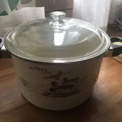 昭和レトロ ガラス蓋 ホーロー鍋 カントリー