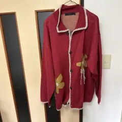 RAGEBLUE 赤 花柄刺繍 ニットカーディガン L