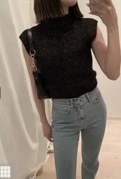 GRL グレイル　ノースリーブラメニット黒