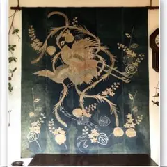 大判タペストリー　壁掛け　鳳凰紋様　筒描き　藍染　古布　和布