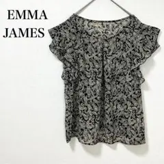 美品★エマジェイムス【L】半袖ブラウス シャツ ペイズリー柄 フリル袖 黒