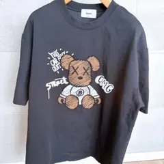 クマ　刺繍　Tシャツ　ブラック　韓国