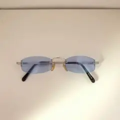 【Y2K】00's ブルーレンズ リム無し メタルフレームサングラス