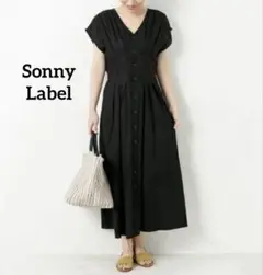 アーバンリサーチサニーレベル　ロングフレアリネンガウンワンピース　ブラック