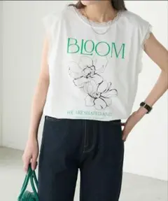 新品未使用ボンルシールBONLECILLフラワープリント レース付ノースリTEE