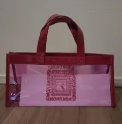 紀ノ国屋 クリアワイントート(横型) ローズピンク 透明 トートバッグ ロゴ入り