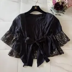 GRACE CONTINENTAL レース　半袖トップス　濃紺　ブラウス　36