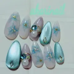 現品価格　水色系フラワーネイル